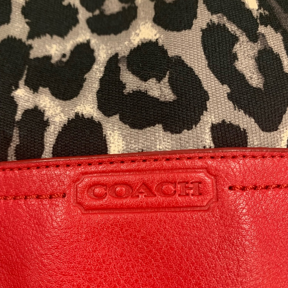 *SOLD* Coach Leopard Print & Red Hobo Bag, Trimmed w/ Leather, Red Tan & Black - Picture 3 of 13